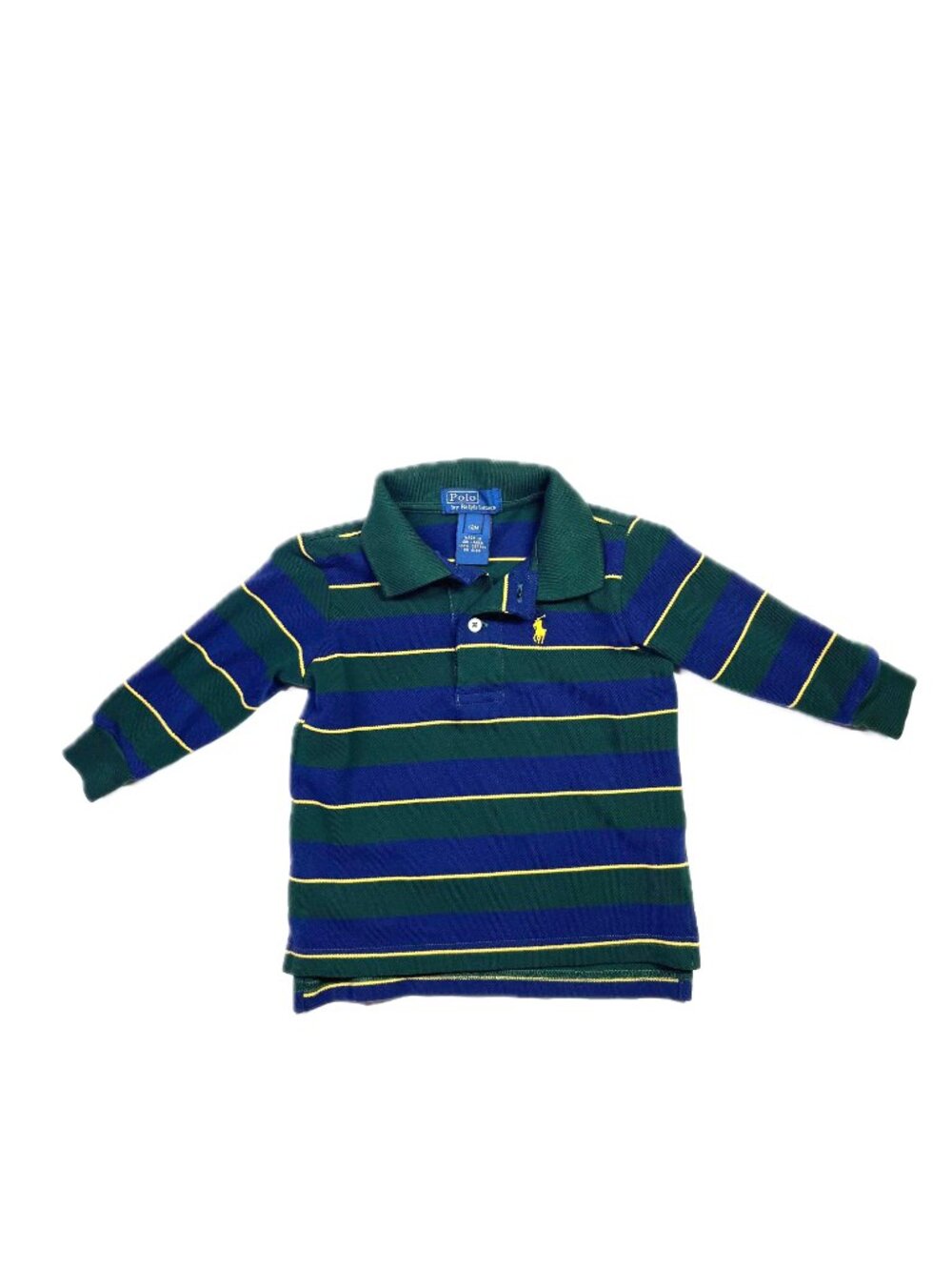 POLO Ralph Lauren Baby Size 12M Striped Polo Long Sleeve Blue Green